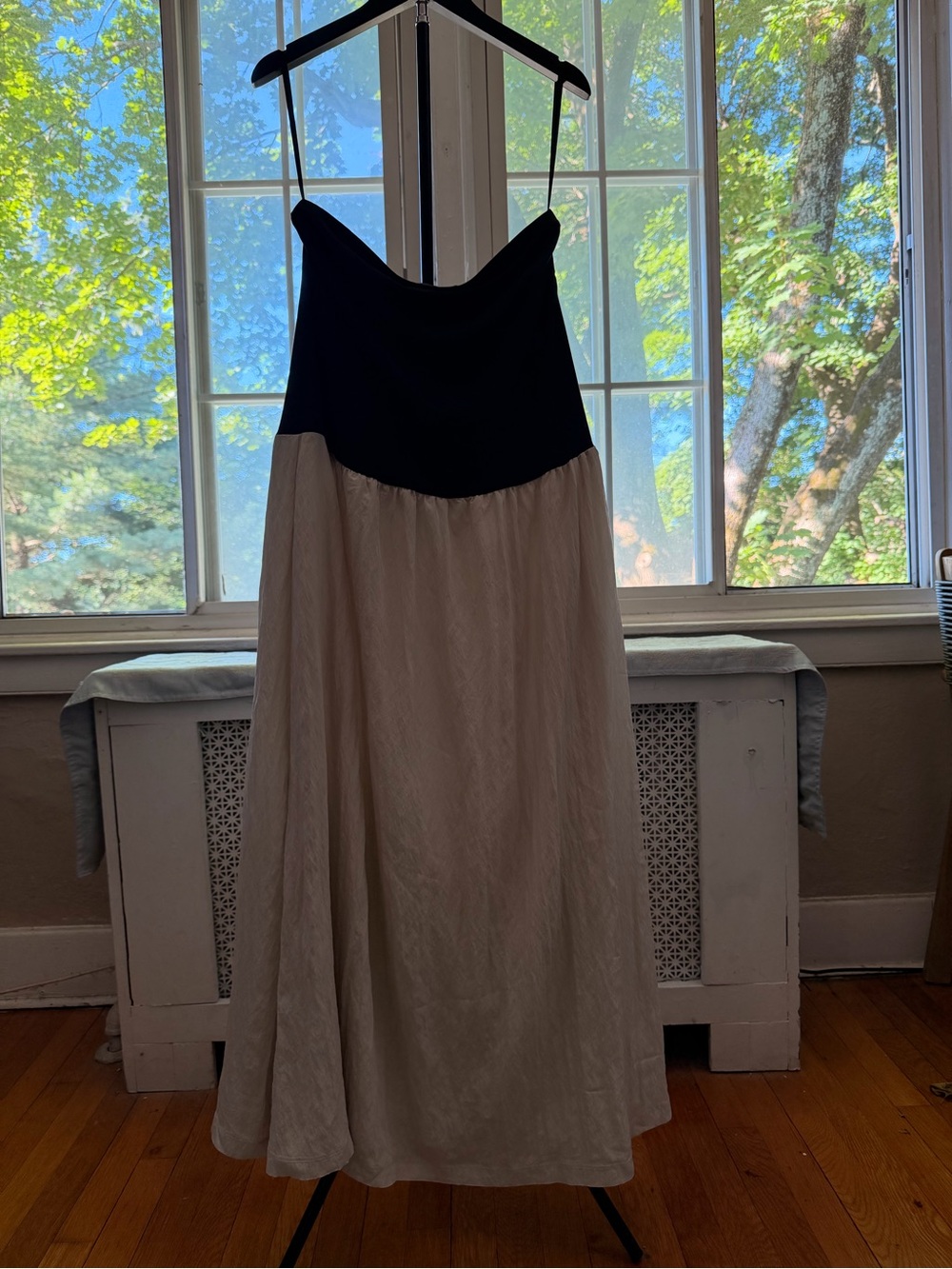 LOFT Black Bodice Two-Tone Cream Maxi Strapless Slip Dress